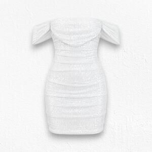 Hello Molly Frequent The Club White Sequin Off Shoulder Bodycon Mini Dress Small